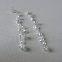 Long drop silver and aquamarine earrings