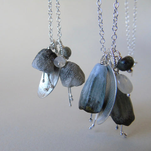 silver leaf and double porcelain pod necklace