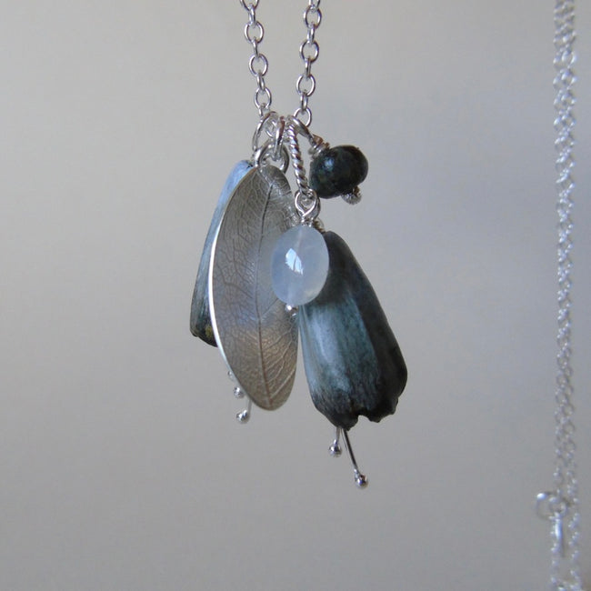 silver leaf and double porcelain pod necklace