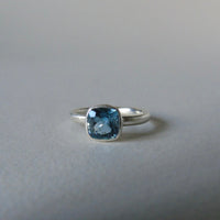 silver ring with cushion moss aquamarine