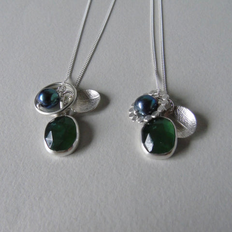 silver leaf and serpentine necklace