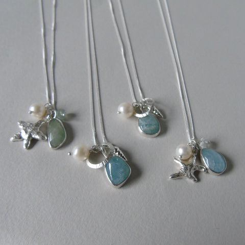 silver aquamarine beachcomber necklace