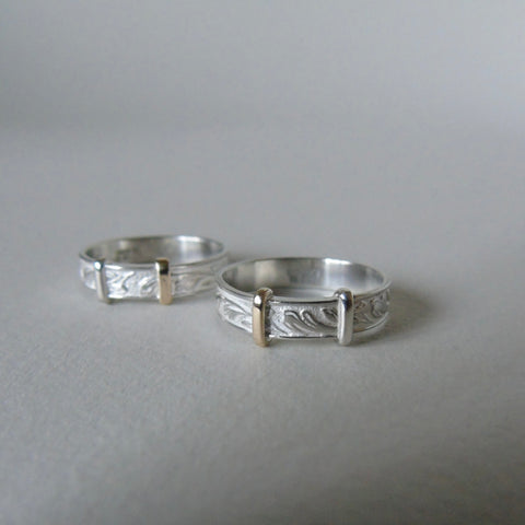 silver 'christening bangle' ring with gold detail