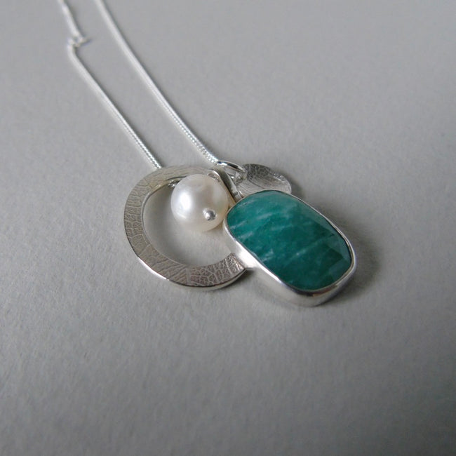 silver leaf and Amazonite charm necklace