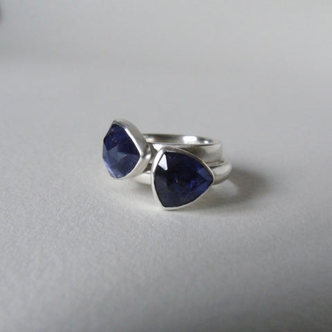 silver ring with trillion iolite