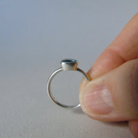 silver ring with cushion moss aquamarine