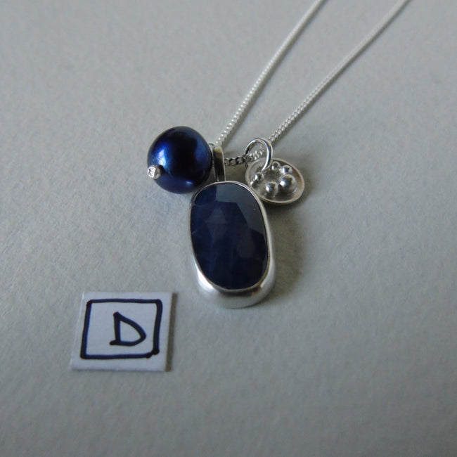 silver moonlit night sapphire necklace
