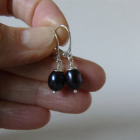 silver lever back earrings with black pearl drop