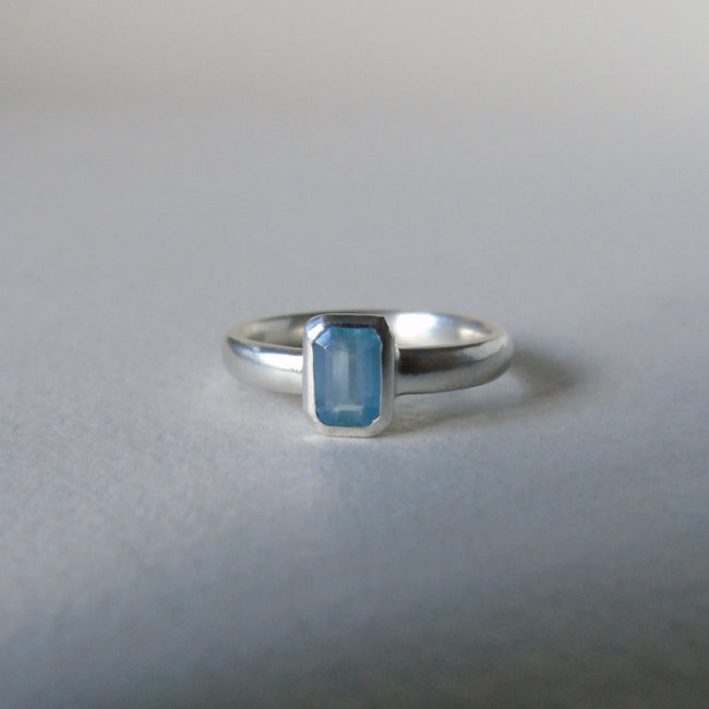silver ring with octagonal aquamarine