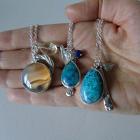 silver planet earth agate necklace