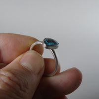 silver ring with freeform London blue topaz