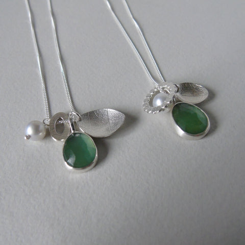 silver leaf and serpentine necklace
