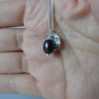 silver mini Selene necklace with black pearl