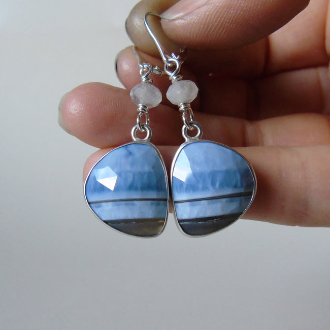silver Peruvian blue opal earrings