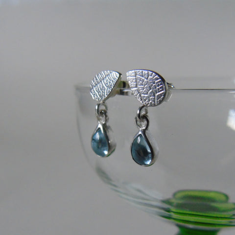 Leaf pendant and hooks and aquamarine earrings - ORDER