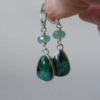 silver dangle earrings with opal, agate or emerald