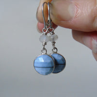 silver dangle earrings with opal, agate or emerald