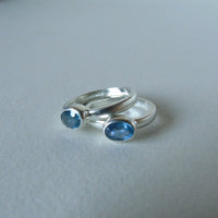 silver ring with faceted blue sapphire