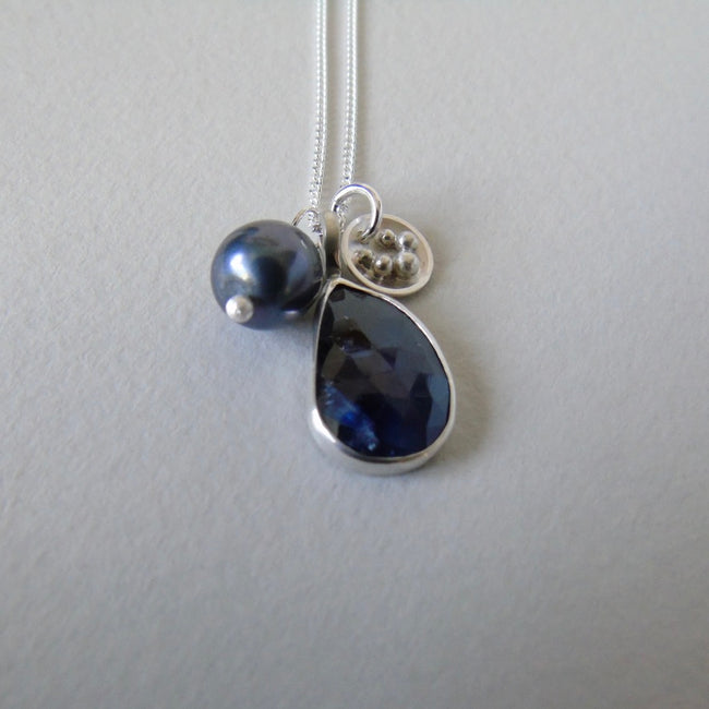 silver moonlit night sapphire necklace
