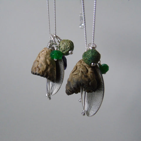 silver leaf and single porcelain pod necklace #2