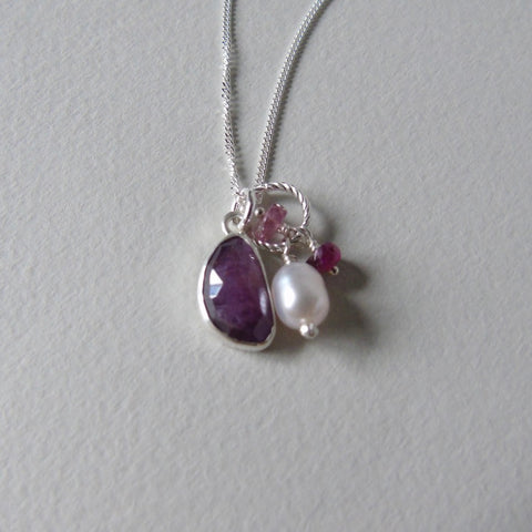 silver pink sapphire necklace