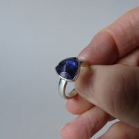silver ring with trillion iolite