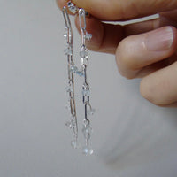 Long drop silver and aquamarine earrings