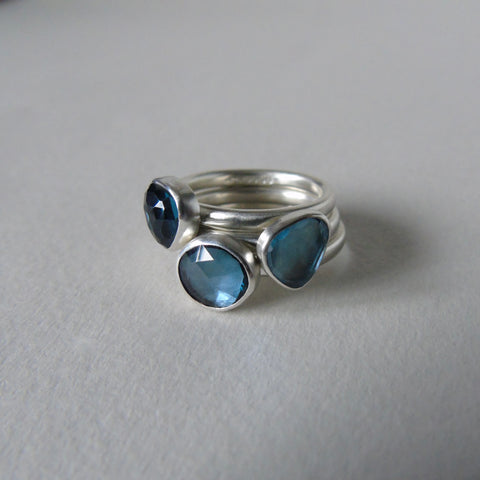 silver ring with freeform London blue topaz