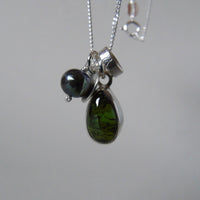 silver leaf and green tourmaline necklace