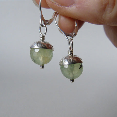 silver and prehnite or aventurine acorn earrings