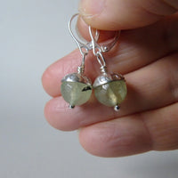 silver and prehnite or aventurine acorn earrings