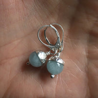 silver and aquamarine acorn earrings