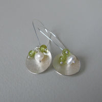 silver large leaf and peridot cluster earrings