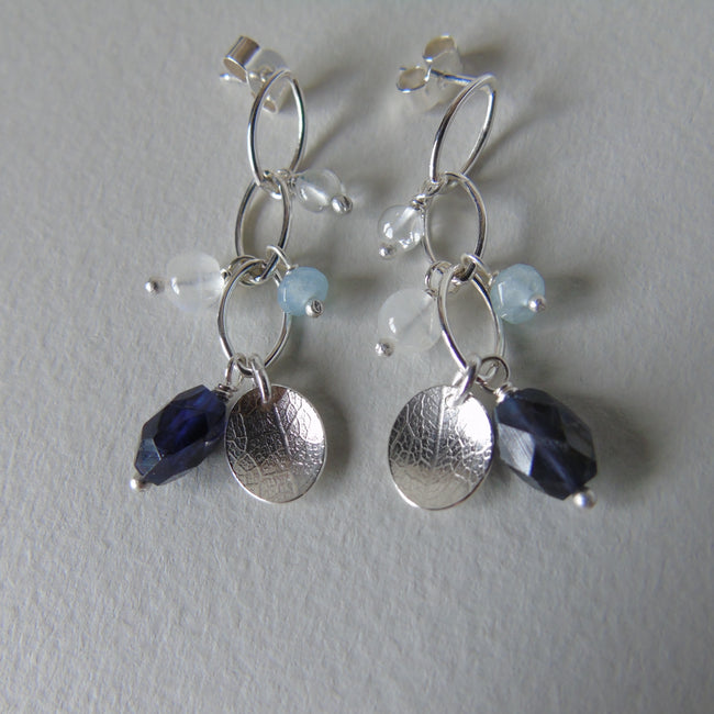 silver leaf and iolite earrings