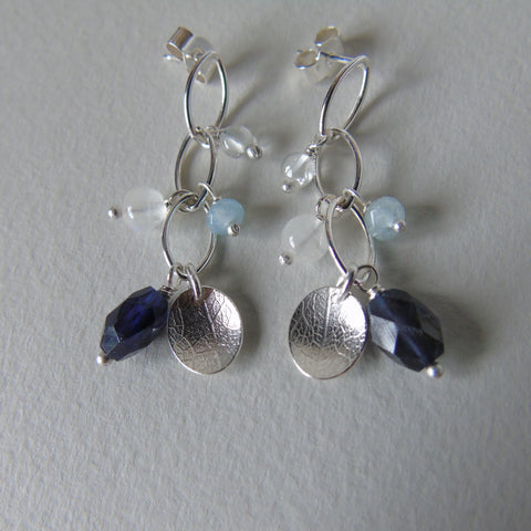 silver leaf and iolite earrings