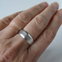 silver hand-forged 8mm leaf texture ring