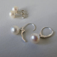 silver earrings with cream bouton pearls