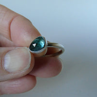silver ring with freeform green tourmaline