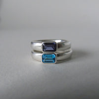 silver ring with octagonal topaz or iolite