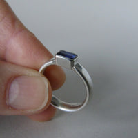 silver ring with octagonal topaz or iolite