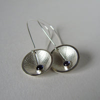 silver domed leaf earrings with dewdrop