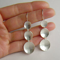 silver three large leaf dish earrings