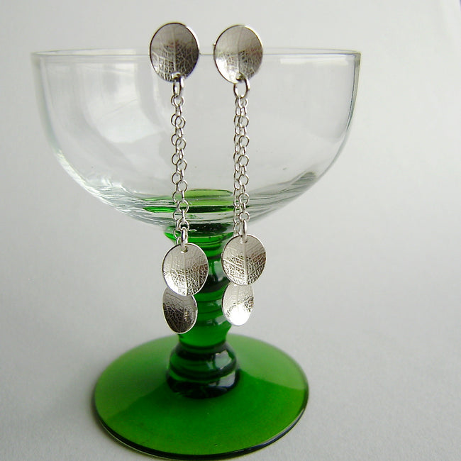 silver three mini leaf dish earrings