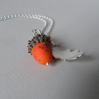 large silver oak leaf and orange glass acorn necklace
