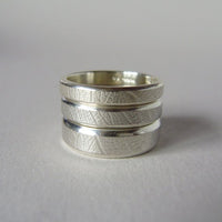 silver hand-forged 5mm leaf texture ring