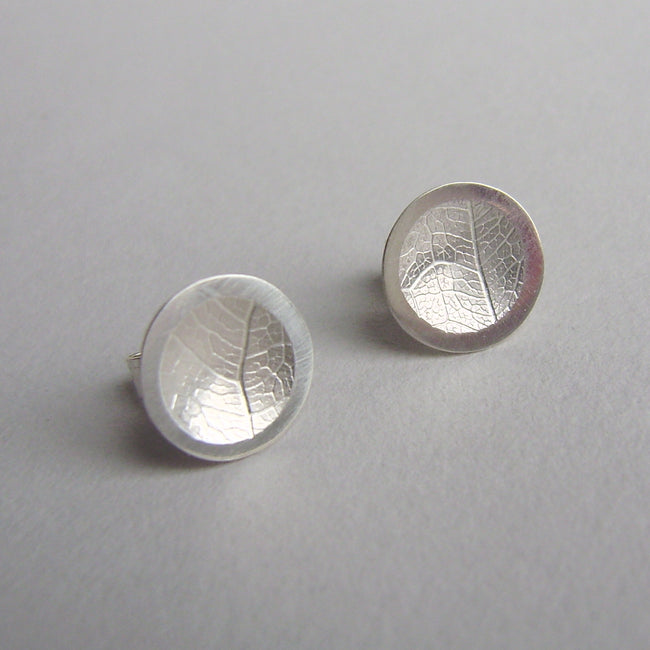silver concave leaf studs