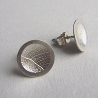 silver concave leaf studs