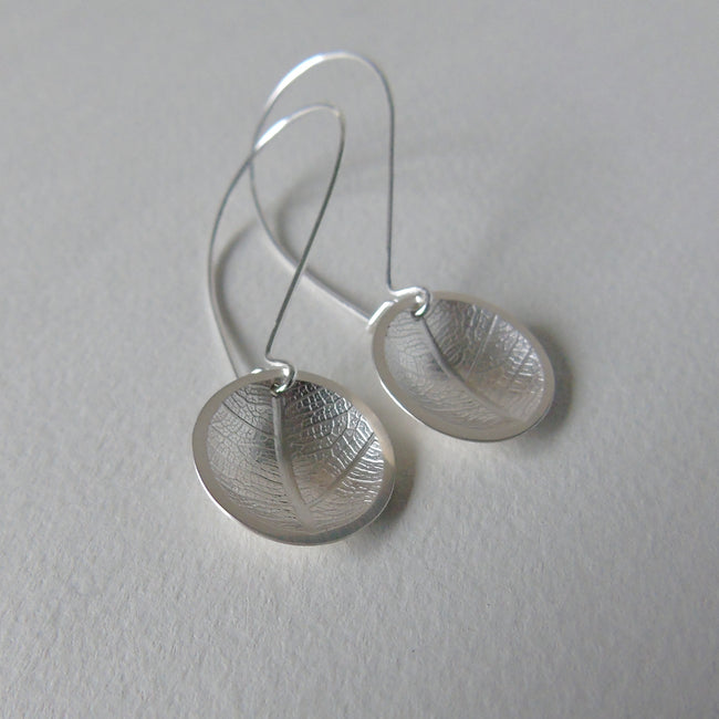 silver domed leaf earrings